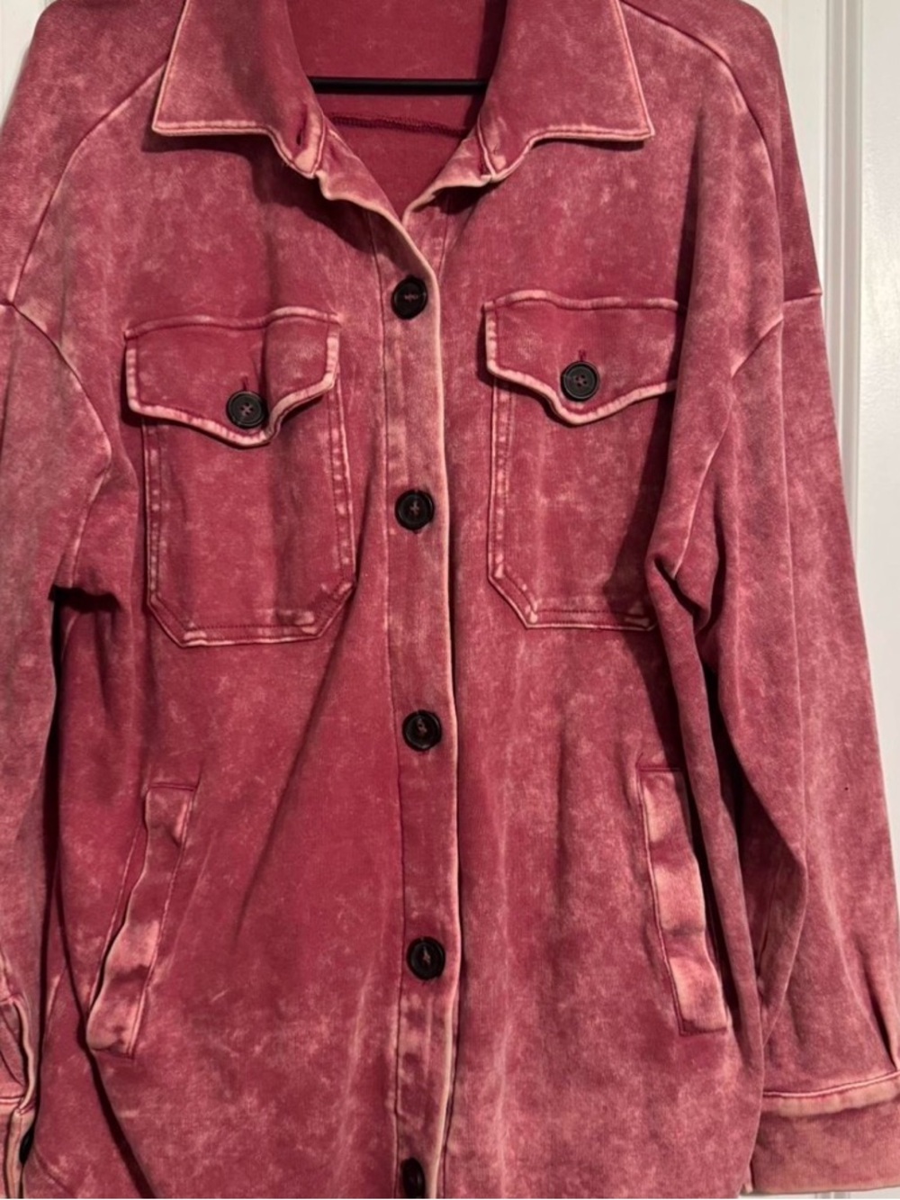 Zenana Outfitters Washed Rose Pink Button-Up Jean Jacket